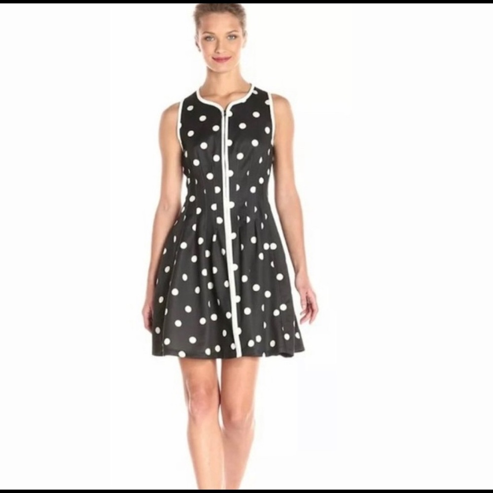 Betsey Johnson Scuba Polka Dots Front Zip Dress